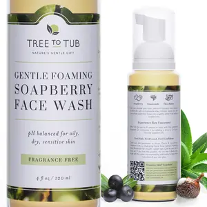 Tree to Tub Gentle Foaming Soapberry Face Wash - Fragrance-Free, Hydrating Facial Cleanser with Organic Aloe - pH Balanced & Ideal for Sensitive Skin