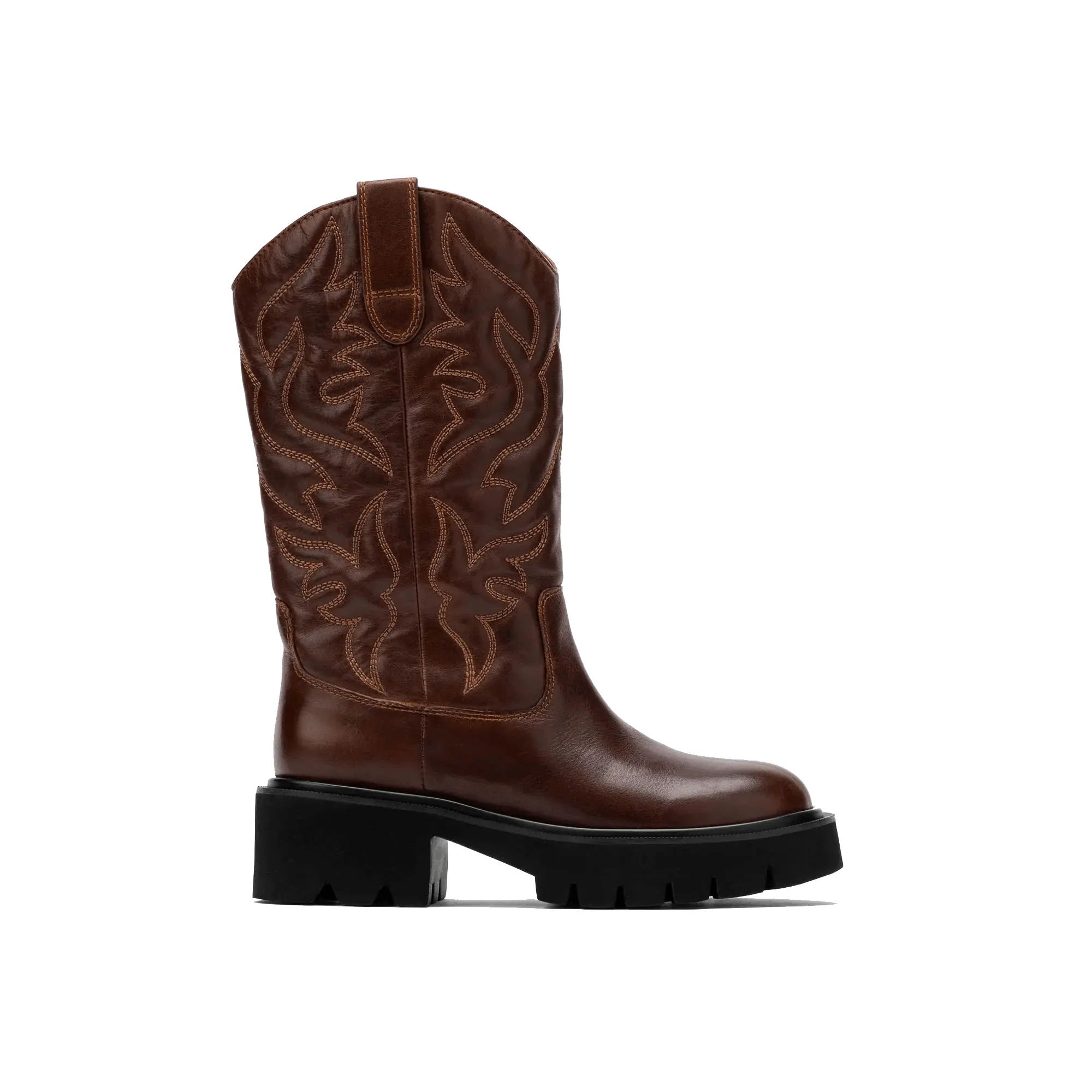 Daisy Chocolate Leather Lug Cowgirl Boots