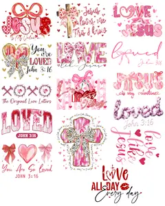 Christian Valentine's Day DTF Gang Sheet: 15 Ready To Press Transfers - 23x60, Full-Color Printing, Same/Next Day Shipping
