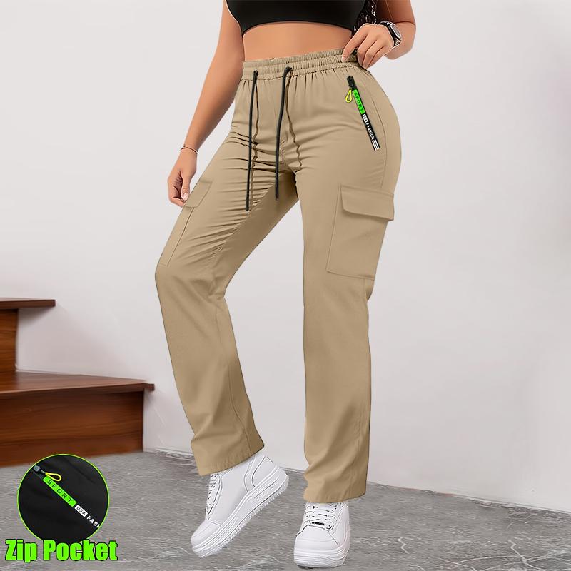 Women’s 5-Pack Lightweight Cargo Pants for Spring/Autumn, Drawstring Waist, Multiple Pockets, Stylish Zippered Front Pockets, Straight-Leg Casual Long Pants, Suitable for Outdoor Activities and Everyday Wear/Dating