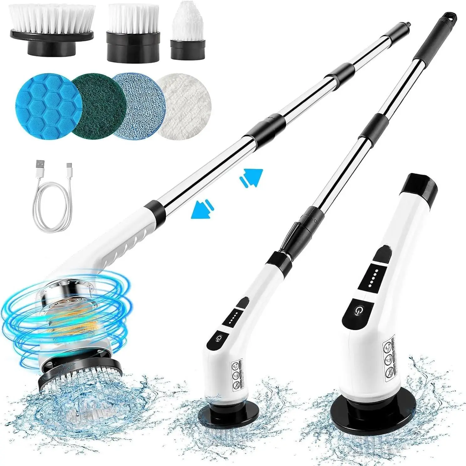 Durable USB Rechargeable Electric Spin Scrubber, 1 Set Durable Cleaning Brush Bathroom Scrubber with 7 Replaceable Brush Heads, Household Spin Cleaner