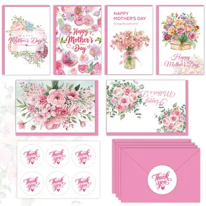Mother's Day Gift Set, 6 Watercolor Flower Greeting Cards & Envelopes, Perfect for Mom, Thoughtful Present Idea