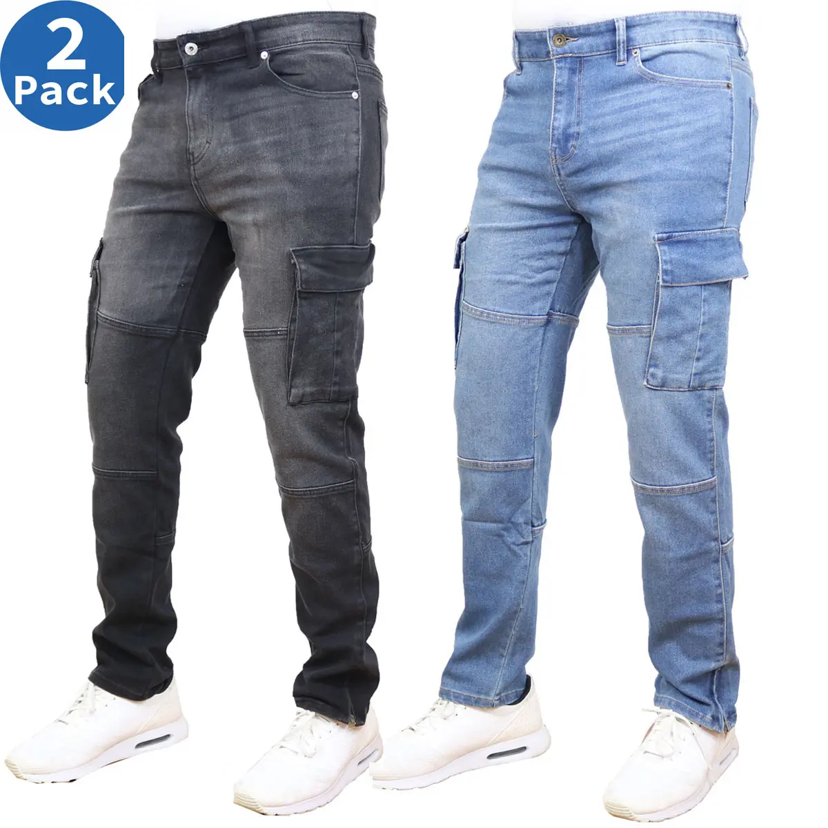 (2 Pack) Black-Medium Wash