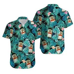 Jagermeister Hawaiian Shirt Tropical Leaf Floral Print Unisex Casual Summer Beach Vacation Festival Streetwear Loose Fit Breathable Cool Comfort Men Women Party Gift Drinking Lover