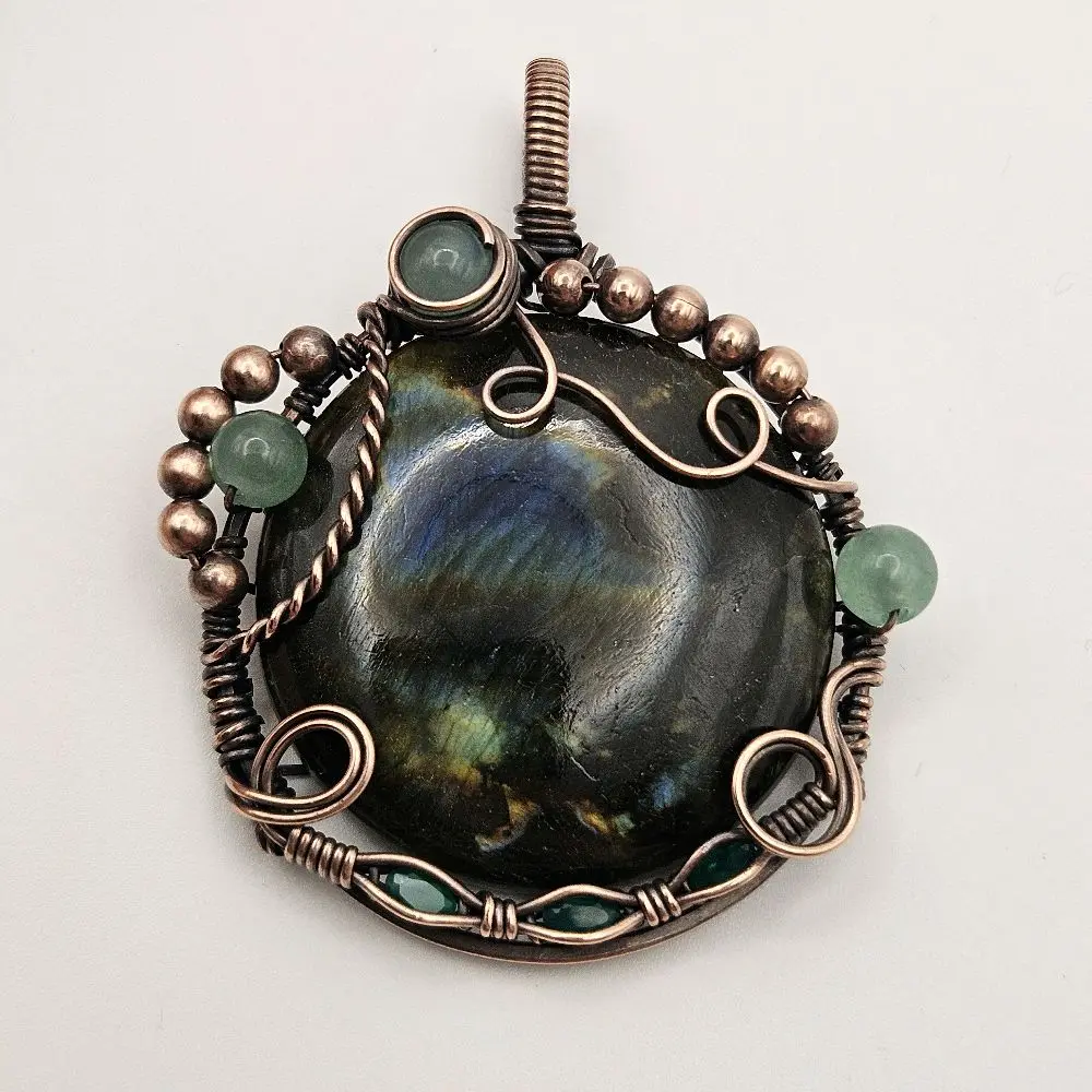 Lab-Green Onyx-Green Aventurine Copper Pendant