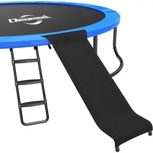 Trampoline Ladder Slide Kit, Trampoline Universal 3 Steps Ladder & Buffer Slide, Universal Trampoline Slide Stairs for 10 12 14 ft and  Frame, Trampoline Accessories Easy to Climb for
