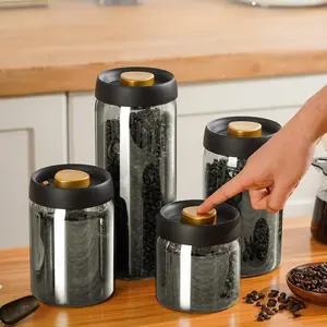 Coffee Bean Storage Jar, 1 Count Vacuum Sealed Jar with Lid, Kitchen Storage Container for Coffee Bean, Coffee, Tea, Sugar, Spice, Utensils