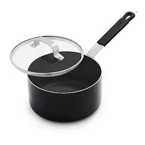 Bobby Flay 2.54qt Ceramic Nonstick Aluminum Sauce Pan with Lid Black: Dishwasher-Safe, PTFE & PFOA F