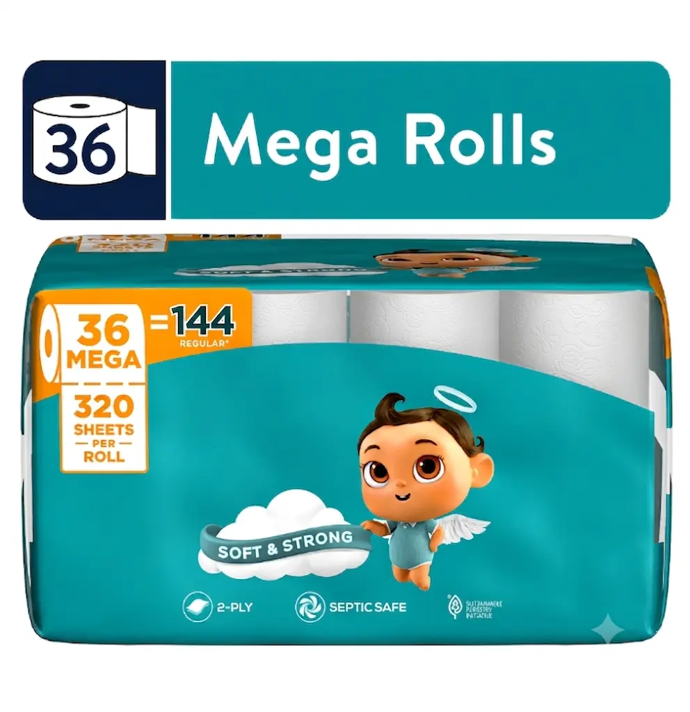 2-Ply Mega Toilet Paper, 36 Rolls, 320 Sheets Each, Everyday Bathroom Tissue Supply