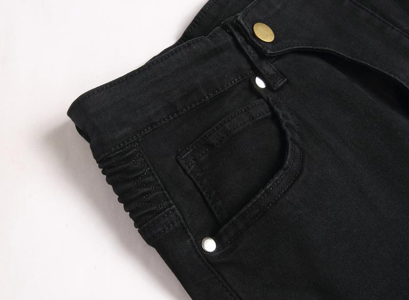 Men's Slim Fit Biker Jeans Ripped & Distressed Moto Denim Pants 100% Cotton Solid Black Color for Stylish Riders