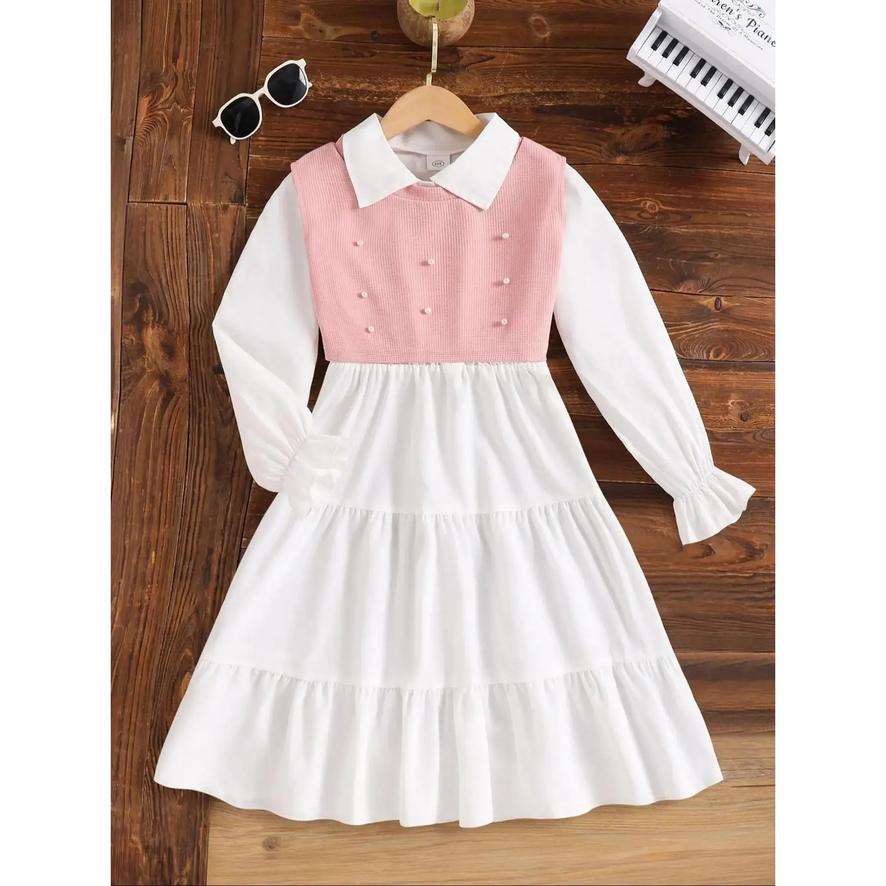 Girl's Solid Color Ribbed Turtleneck Sweater & Dress Two-Piece Set, Casual Fashion Cozy Two Piece Outfits  Daily Outdoor Wear, Girls Clothing  Spring Fall for