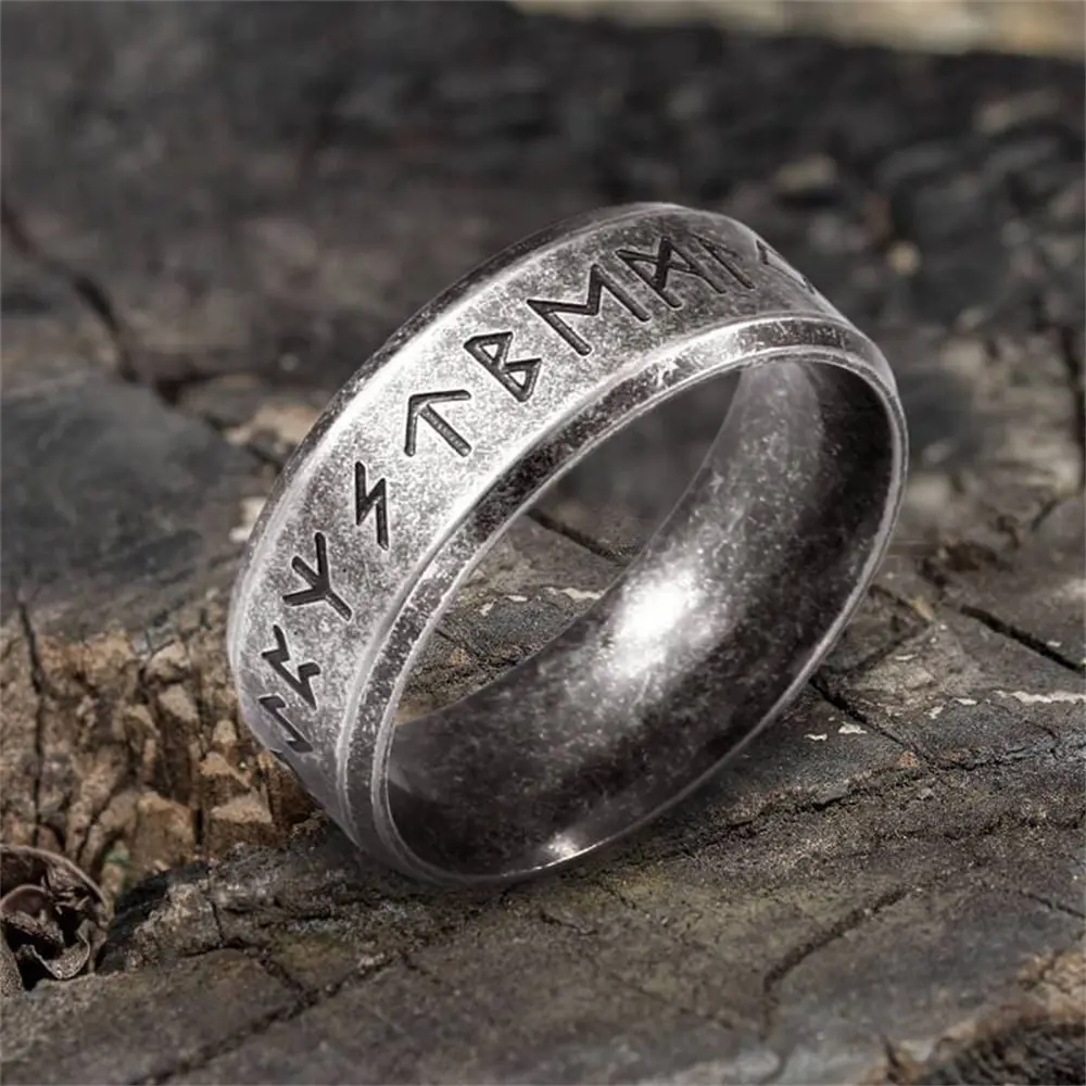 GTHIC Unisex Viking Rune Stainless Steel Ring - About 8 mm Wide, Eco-Friendly, Multi-Size, Adult Daily Wear Jewelry, Birthday/Anniversary Self-Expression Gift, Stainless Steel Rings