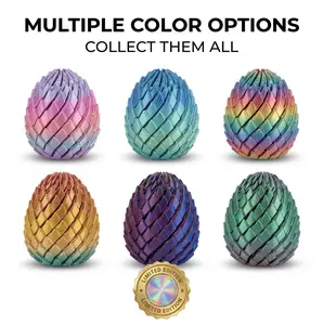 3D Printed Fidget Sensory Toy Twistable Dinosaur Egg, Expandable PLA Spiral Desk Toy, Rotating Tactile Egg for Desk Play & Display, Holographic Gift Pouch, 7.5cm, 80g