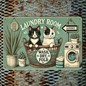 Vintage Aluminum Farmhouse Laundry Room Decor Wall Art with Adhesive Hooks for Kitchen Bathroom Decor