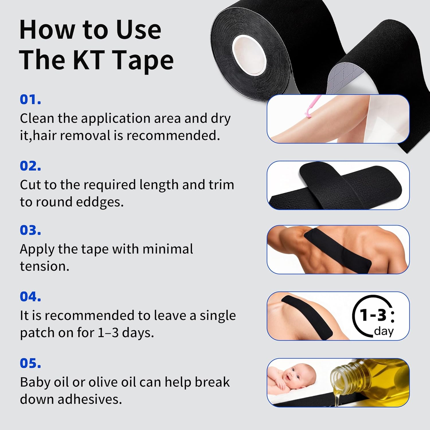 Elastic Athletic Muscle Support Tape/KT Tape Kinesiology Tape – Elastic Therapeutic Sports Tape for Knee, Shoulder, Back & Ankle – Muscle Support & Pain Relief for Athletes – Easy Removal with Oil