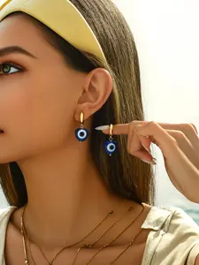 Exquisite and simple heart-shaped blue evil eye pendant earrings, fashionable and versatile for women. High Quality Earrings