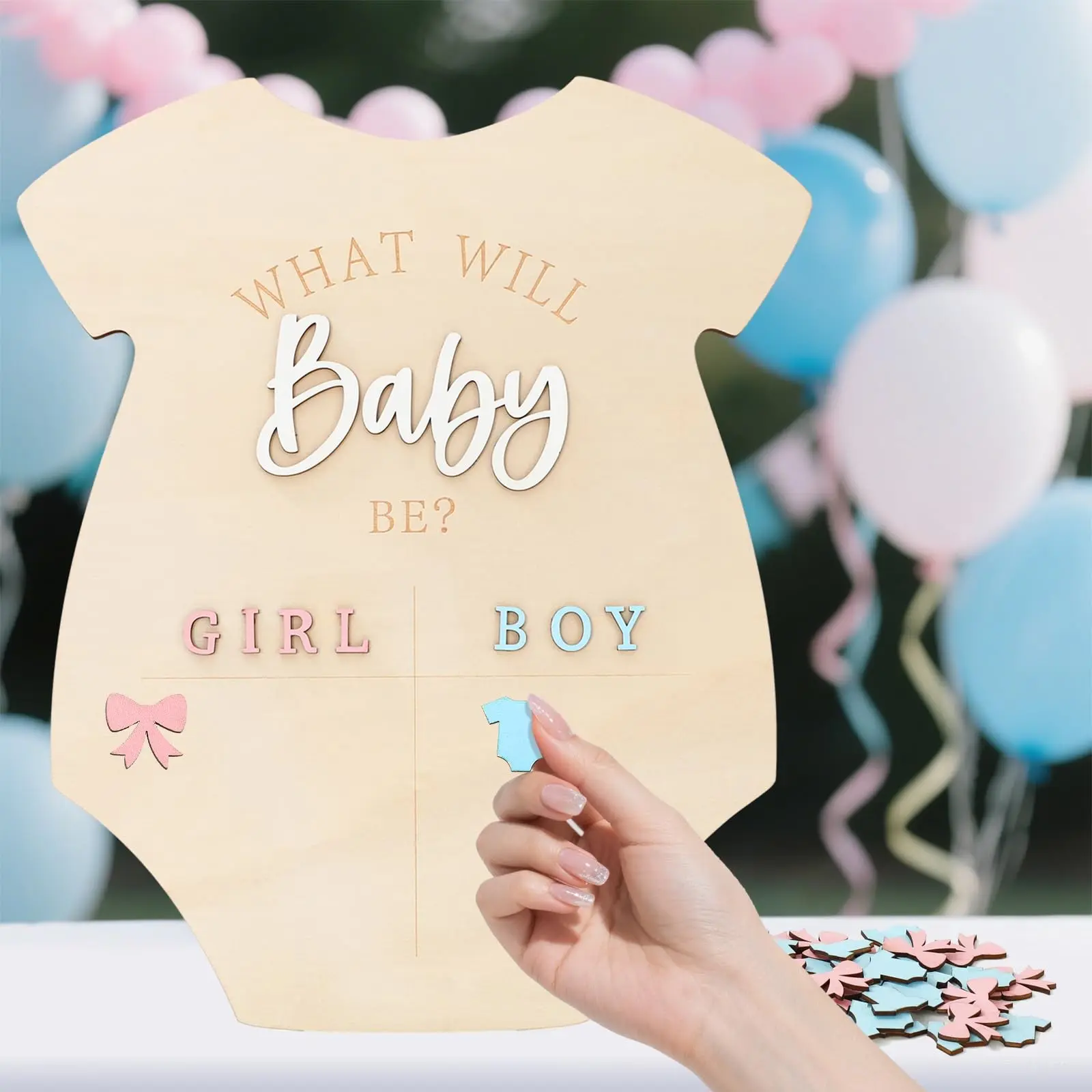 Gender Reveal Wooden Party Decoration Board, Baby Bodysuit Gender Reveal Voting Board, Boy Girl Guess Display Board, Party Decoration Supplies