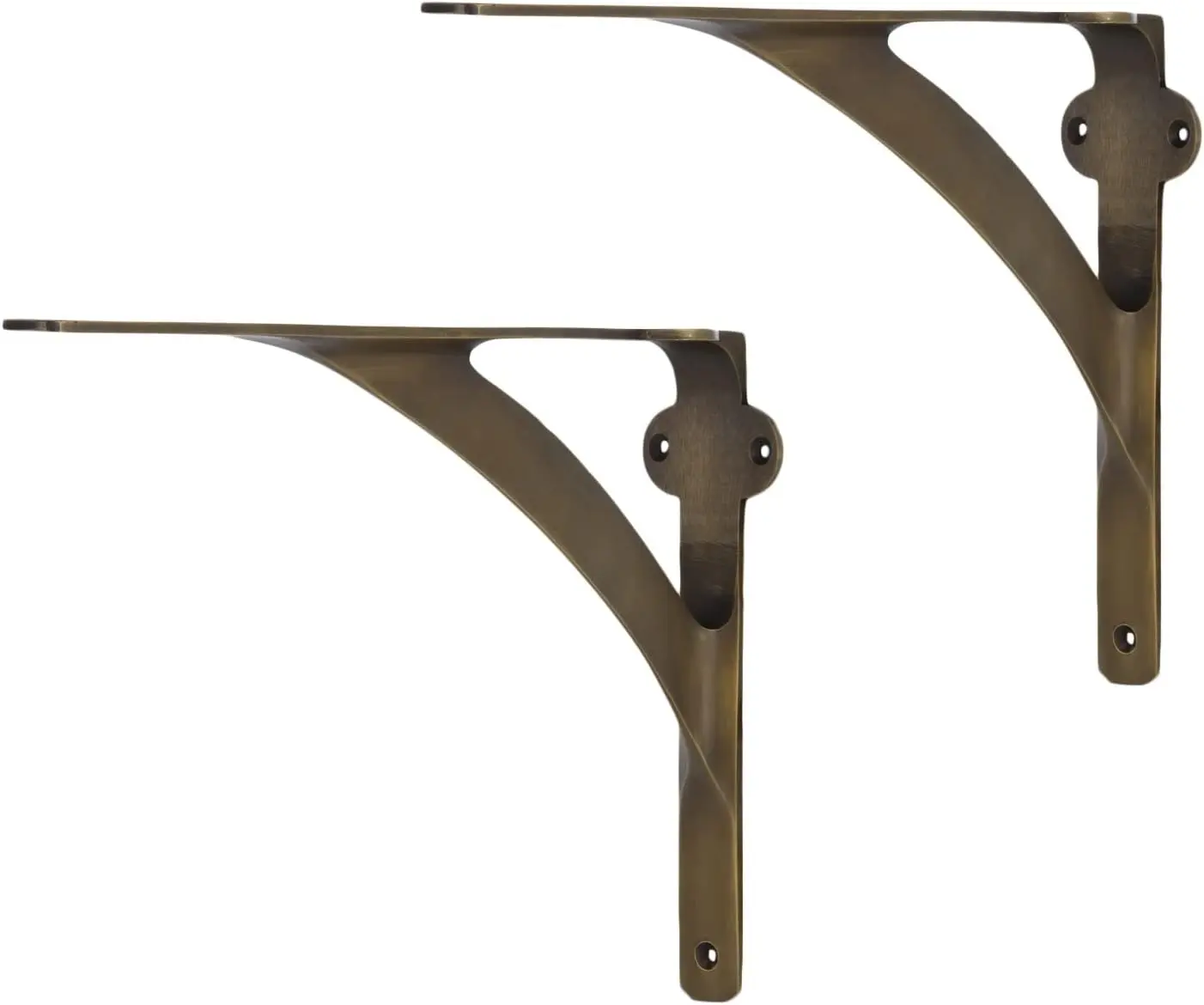 [Set of 2] Brass Shelf Brackets for 8", 10", 12" Shelves,  Shelf Brackets, Heavy Duty Brass Shelf Bracket - L Brackets for Wall Shelves, Hardware Included, Antique Brass 7 3/8" x 9 7/8"