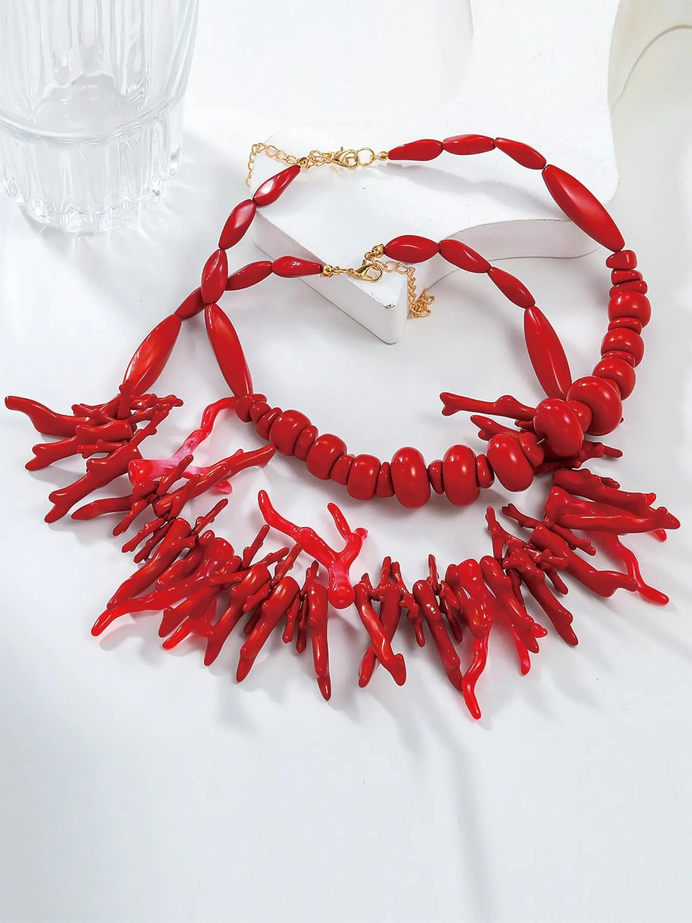 Boho Style Coral Beads Decor Necklace, Fashionable Jewelry for Women & Girls, Trendy All-match & Exquisite Jewelry for Birthday Gift, Elegant Necklace, Decorative Beaded Necklaces