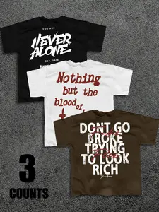 3-Pack Motivational Slogan Graphic T-Shirts | Streetwear Casual Tees Set