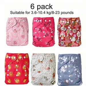 6pcs Baby Waterproof Diaper Pants, Reusable Washable Cloth Nappies, Eco-Friendly Print Design, Perfect Gift for Baby Shower Party, Washable Diapers