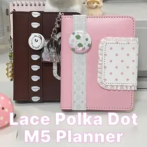 Retro Japanese Notebook Lace Polka Dot M5 Binder Block Replaceable Inner Sweet Planner Cover Office Daily Journal Stationery