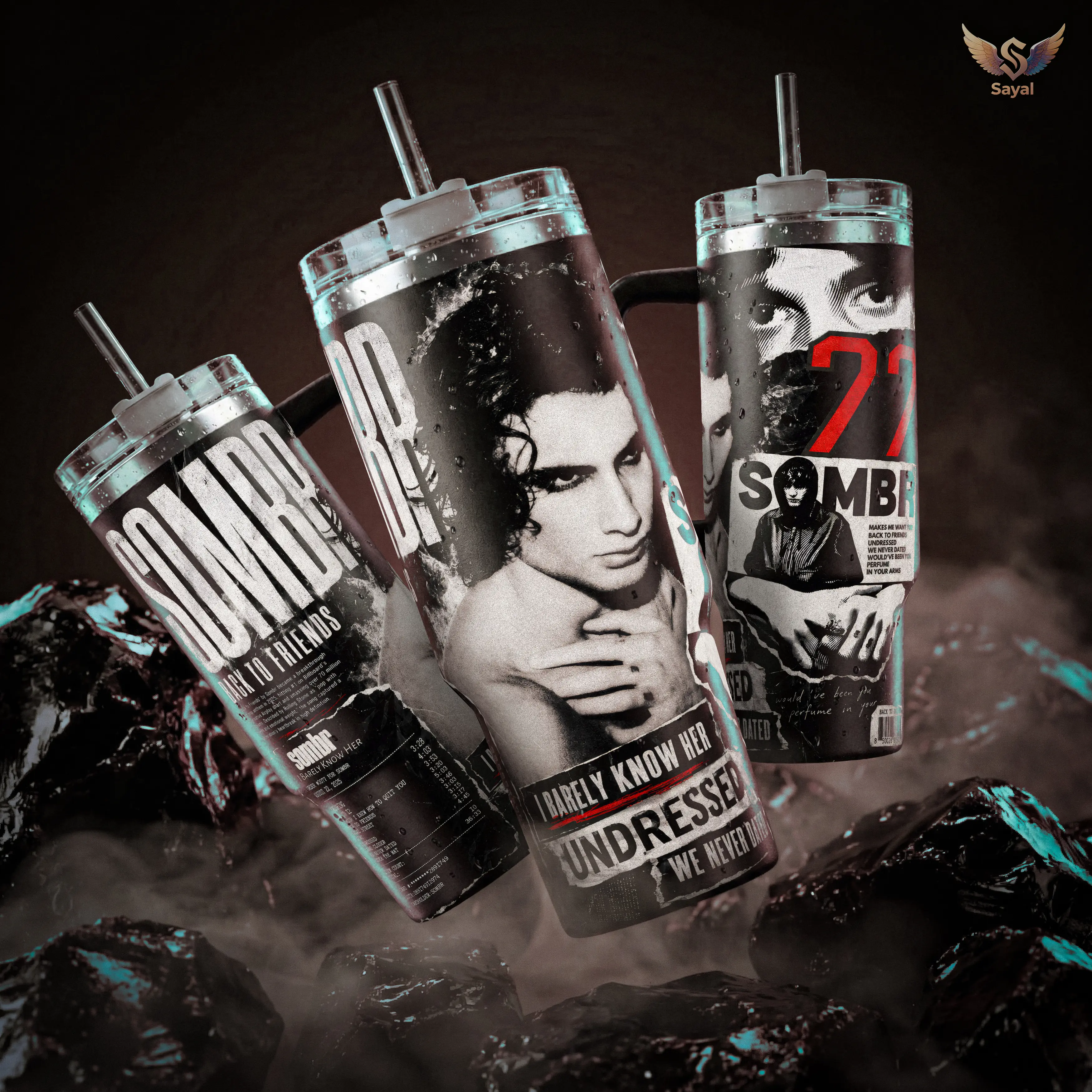 Sombr Back To Friends I Barely Know Her 40 20 oz Insulated Tumbler Stainless Steel Handle Straw Keeps Drinks Hot Cold Black White Aesthetic Alt Pop Merch For Fans