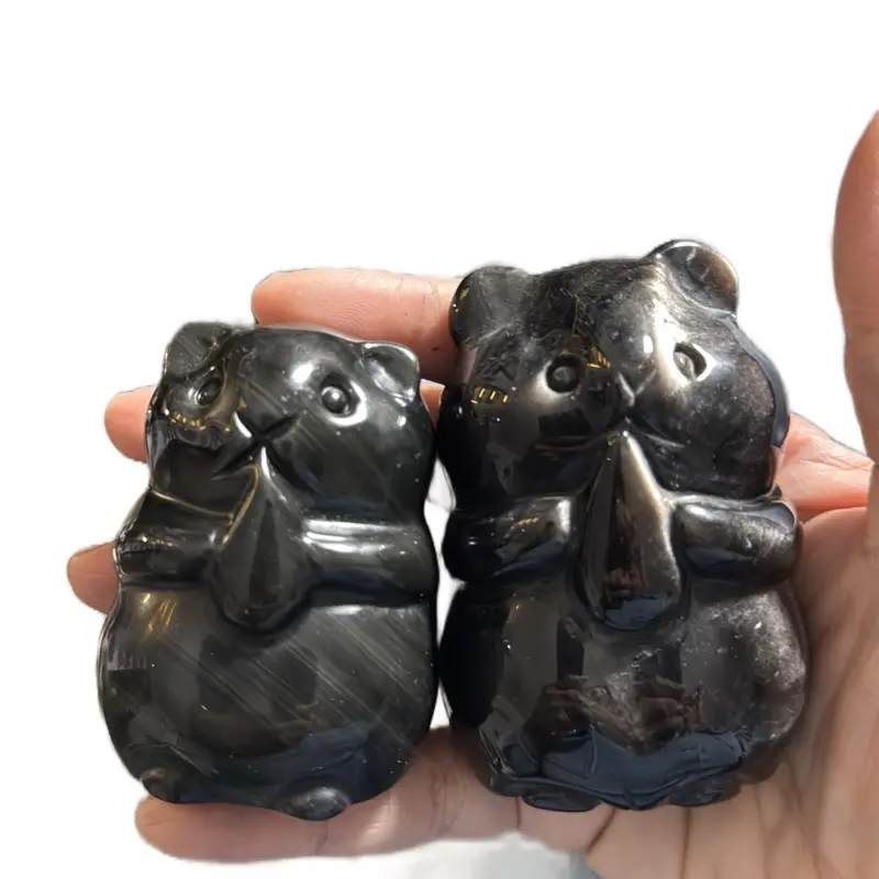 Black and Silver Obsidian Mice Unique Obsidian Material Distinctive Black and Silver Color Scheme Eye Catching Design for Any Collection Crystal Home Decorative Accent Decor energy healing  crystals sale