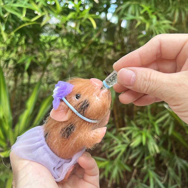 12CM  5 Styles Cute Mini Full Body Silicone Piglet Dolls With 3 Sets Mini Outfits For Each Lovely Piglet Doll Hand-Rooted Hair Waterproof Reborn Dolls For Kids' Toy And Holiday Gift