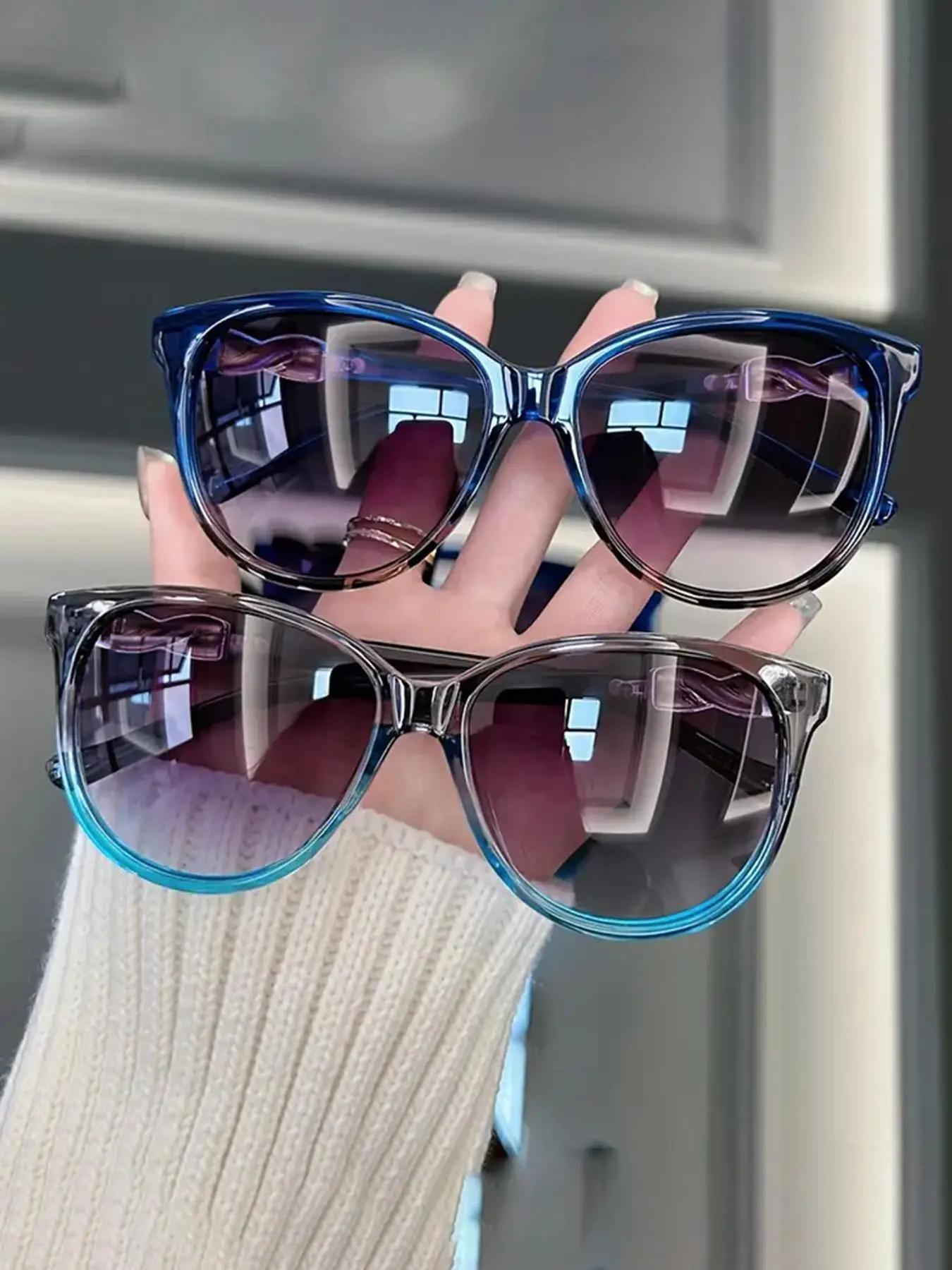 Vintage Ombre Tinted Lens Glasses, Casual Trendy Beach Eyewear for Everyday Use, Fashion Eyeglass Accessories for Outdoor Activities, Girlfriend Gif