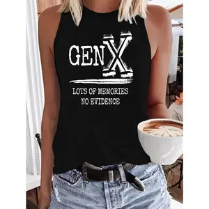 Women's Gen X "In My Defense You Left" Printed Tank Top - Lightweight Polyester-Rayon-Spandex Fabric, Comfortable Casual Sleeveless Crew Neck with Applique Detail, Summer Outdoor Essential