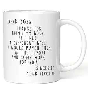 Funny Letter Pattern Coffee Mug, 1 Count Dear Boss Thanks for Being My Boss Mug, Creative Ceramic Gift Mugs, Birthday Gifts Mug, Classic Coffee Mugs, Funny Accent Mug, Ceramic Cups