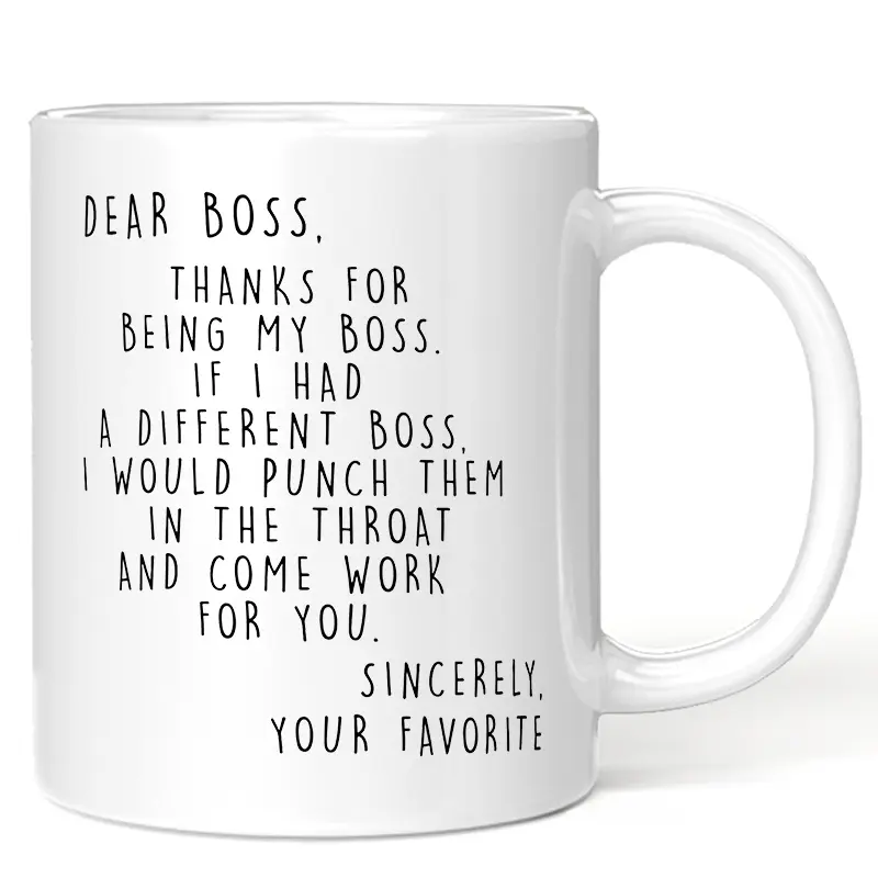 Funny Letter Pattern Coffee Mug, 1 Count Dear Boss Thanks for Being My Boss Mug, Creative Ceramic Gift Mugs, Birthday Gifts Mug, Classic Coffee Mugs, Funny Accent Mug, Ceramic Cups, Funny Design Mug