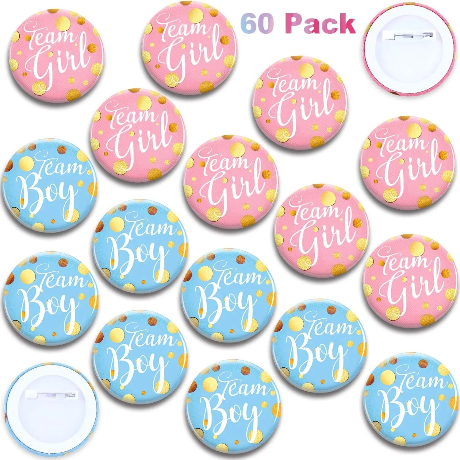 60 Pieces Gender Reveal Pins Team Girl and The Boy Button Pin Baby Shower Pink Blue Brooch for Baby Shower Party Favors Gender Reveal Party Supplies 1.5 Inch