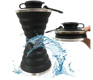 Collapsible Water Bottle, Camping Cup With Carabiner, Reuseable Silicone Foldable Leak Proof Portable Sports Travel Water Bottles For Outdoor, Travel Gym Hiking, BPA Free, Cycling Cups with Carabiner