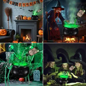 Halloween Indoor Decorations — Halloween Witch's Cauldron Decoration with Magical Floating Potion Bottles and Atomizer, funny lights