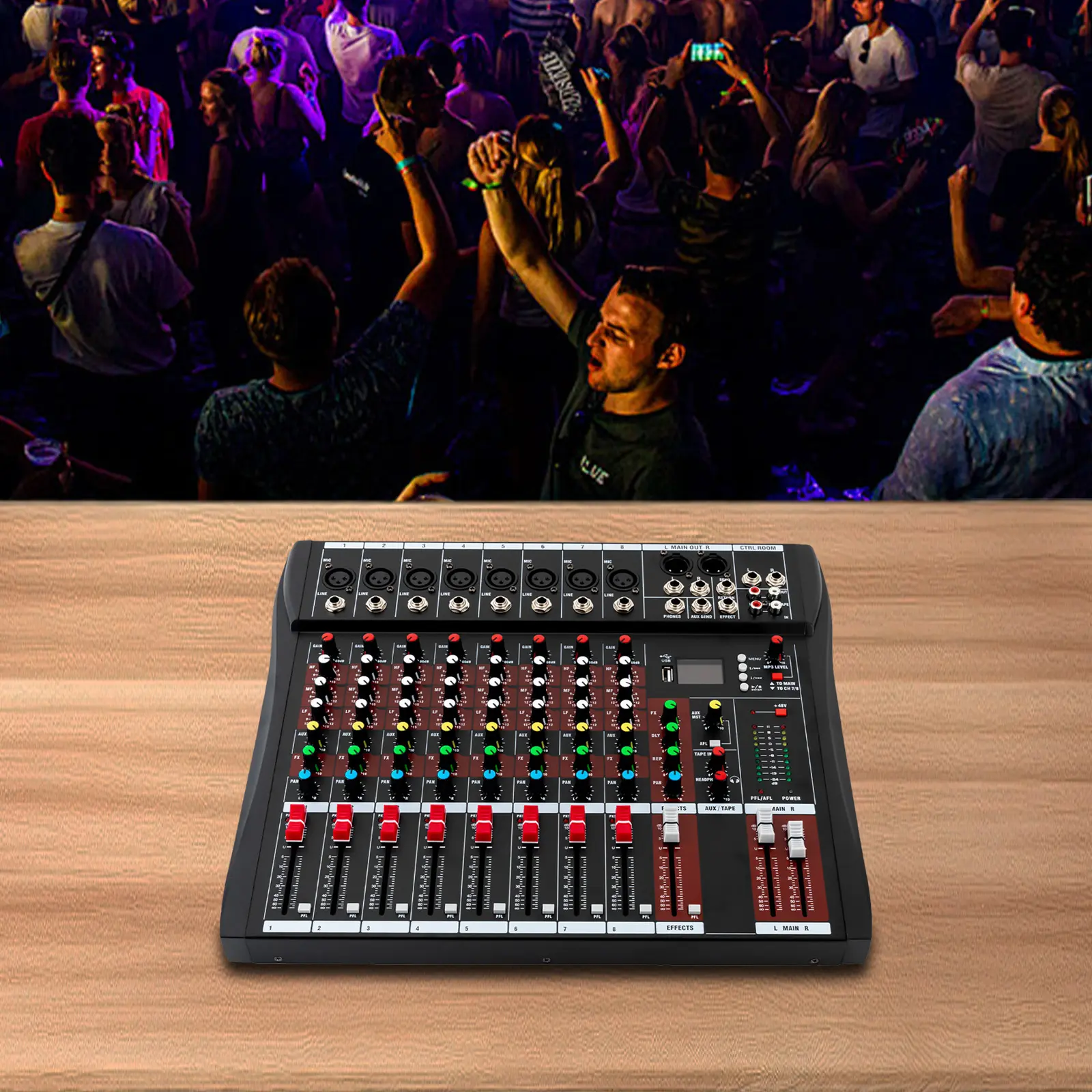SHANGMAKEL Metal 8-Channel Wired High-Fidelity Pro Audio DJ Mixing Console, USB-Powered Entertainment Mixer with LED Indicators, Adapter, Noise Reduction for Home KTV, Studio Recording, Pro Audio Mixer