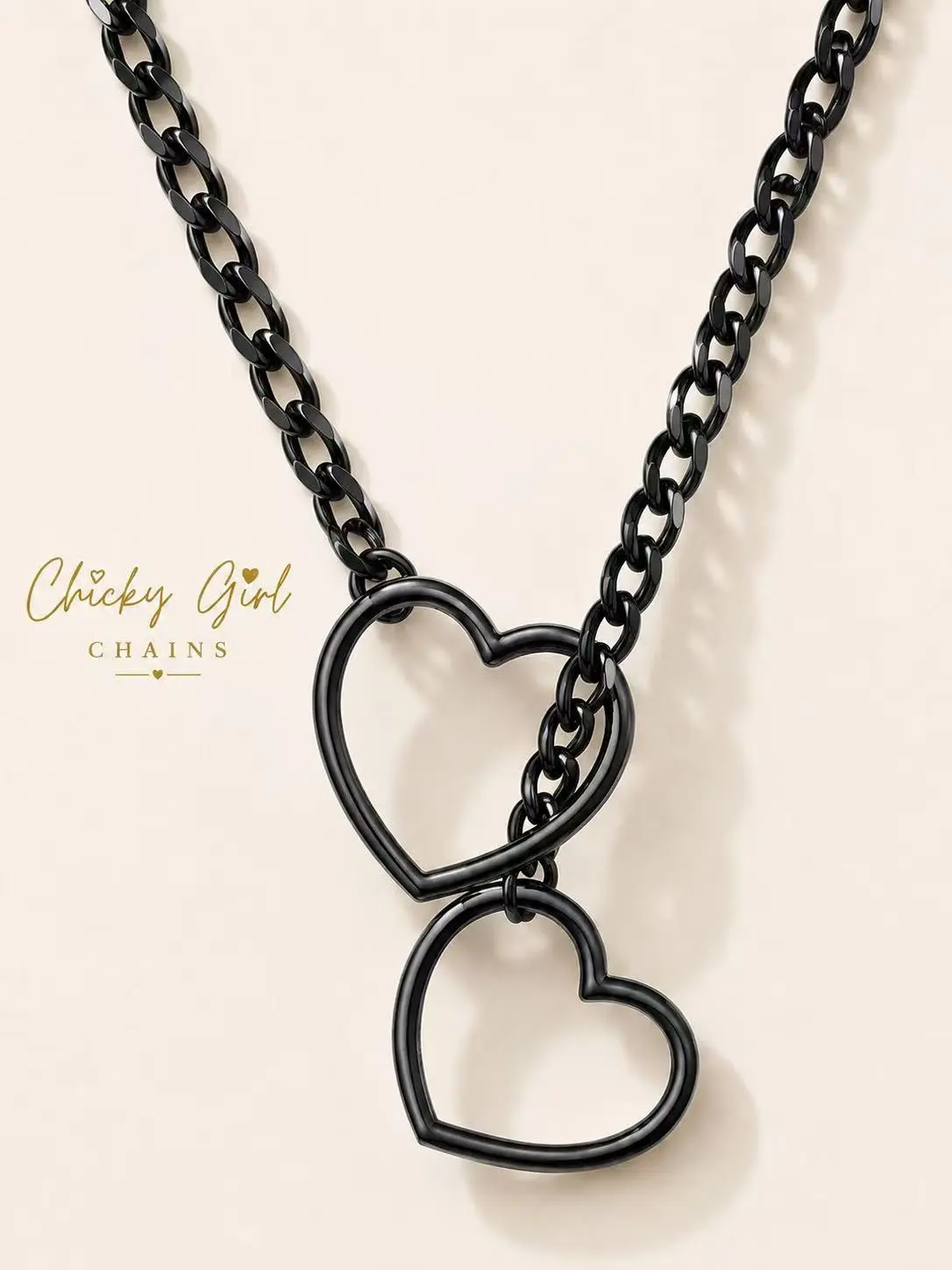 80cm Unisex Alloy Metal Punk Look Necklace, Adjustable Slip Chain with Heart Shape O-Ring, Exquisite Non-Natural Crystal Jewelry Gift for Halloween, Anniversary, Daily Wear