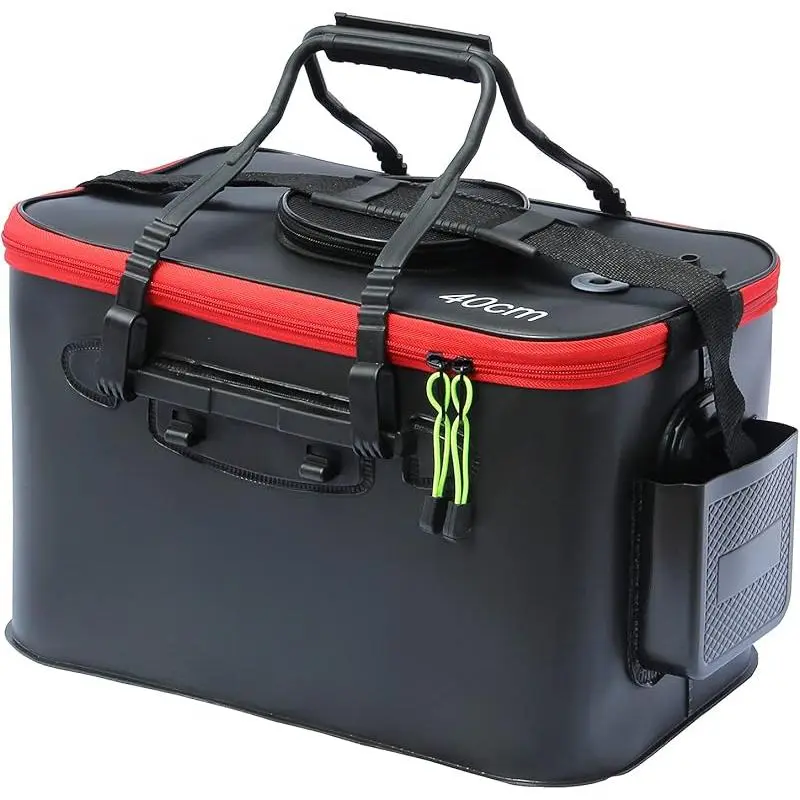 Fishing Bucket, 6-10 Gallon Foldable Live Fish Container, Multi-Functional EVA Fishing Bag for Bait and Fish Protection, Outdoor Camping