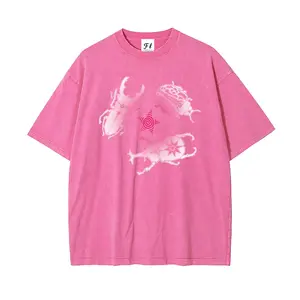 Pink Stag Beetle Insect Enthusiast S~5XL Oversize Unisex Washed T-Shirt for Women and Men's Unisex Fit Batik Cotton Oversize Streetwear Menswear  Super Soft Pre-Shrunk