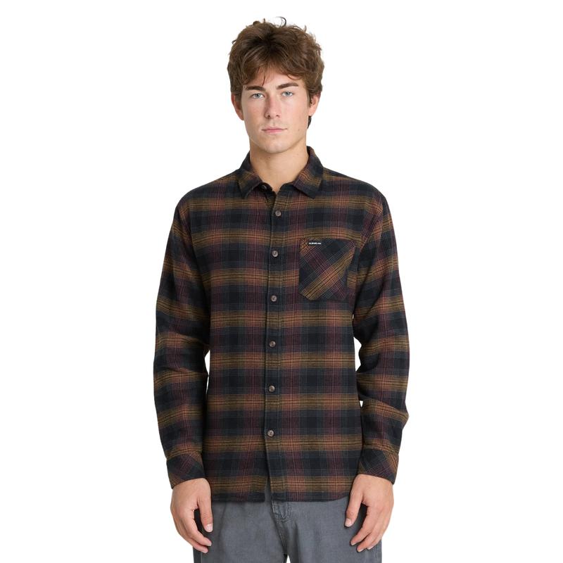 Quiksilver | Breakwater Check Long Sleeve Flannel Shirt | Anthracite Plaid & Button Cuffs & Chest Pocket Casual Button Up Top Casual Plaid Shirt Casual Pocket Design
