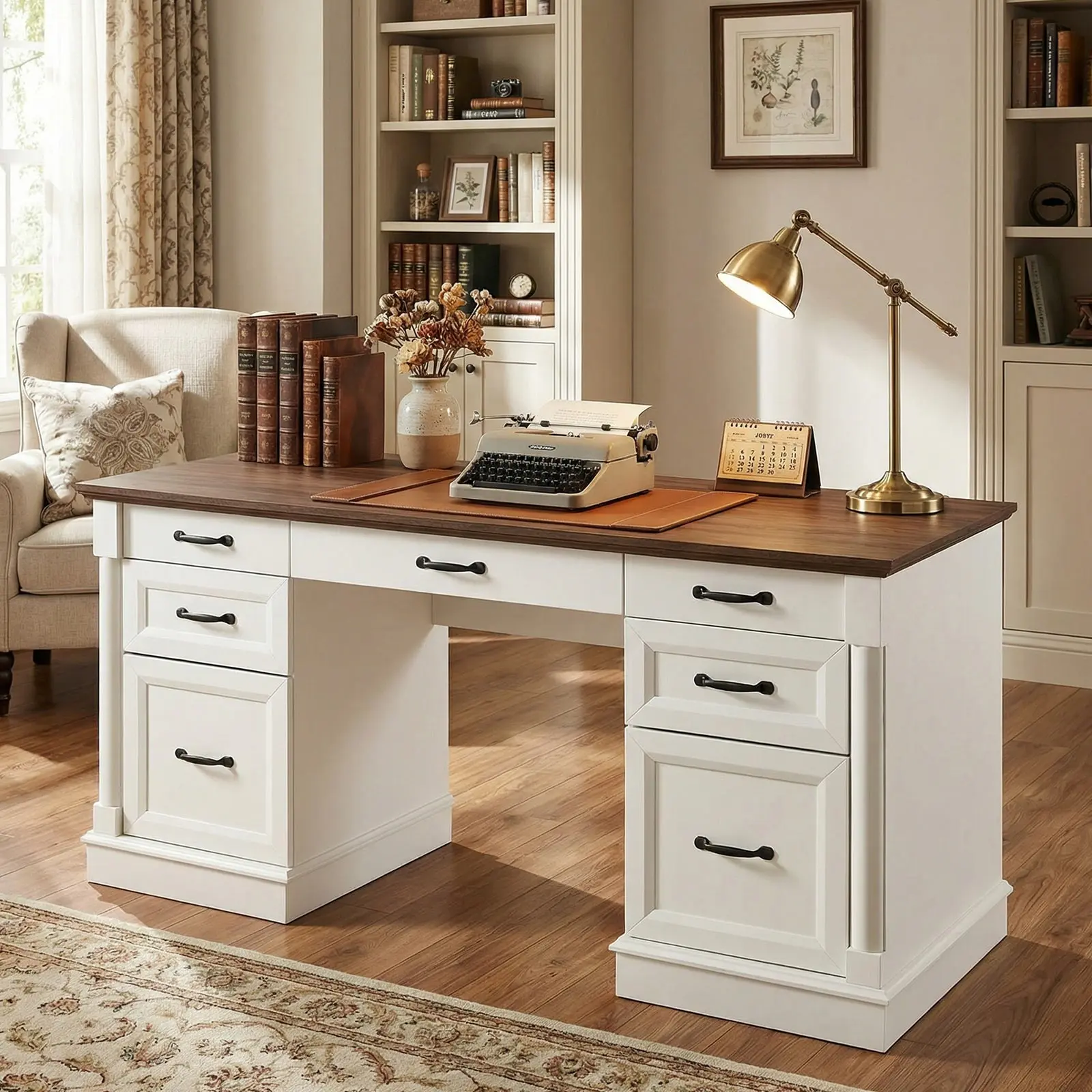 Wood Computer Writing Desk Farmhouse Executive Desk, Rustic Office Desk ...