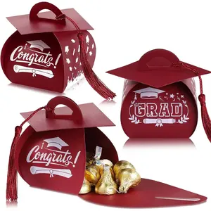30 Pieces 2026 Graduation Cap Candy Box Prom Party Favor Treat Boxes with Tassel Table Centerpieces Decorations for Grad Party Supplies (Maroon)