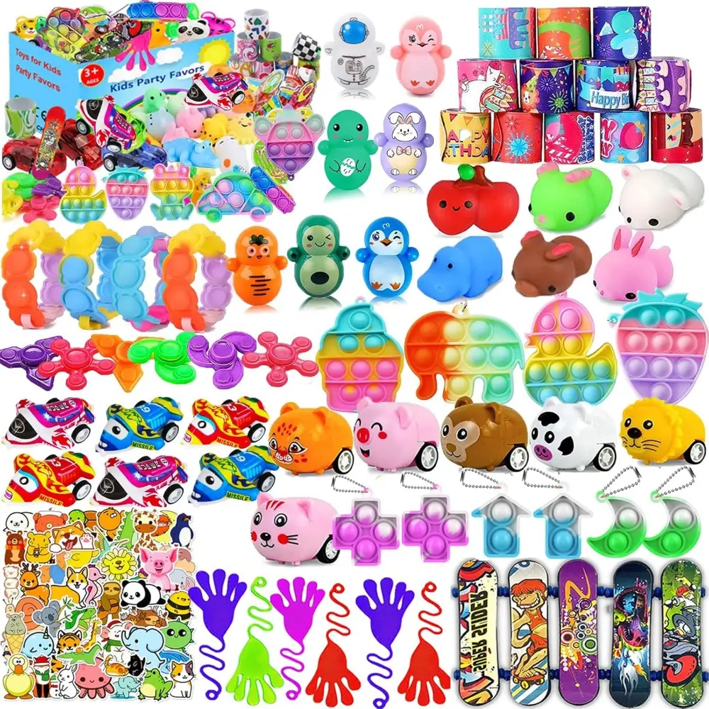 Party Favors for Kids Aged 4-8 & 8 - 12, Pop Fidget Toys, Treasure Box for Classroom, Pinata Filler, Goodie Bag Stuffers, Prize Box, Treasure Chest, Classroom Prizes