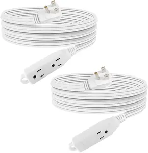 9 Ft 3 Outlet Extension Cord with Flat Plug, 3 Prong Grounded, 16/3 SPT-3 Power  for Indoor Use, White, 2 Pack