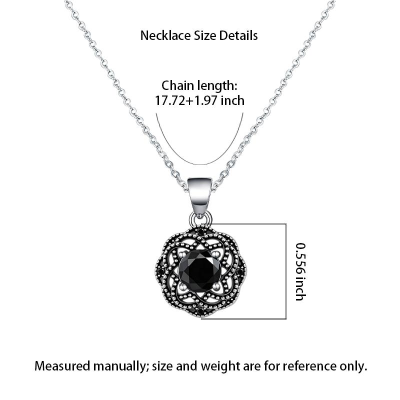 Kovira S925 Sterling Silver Vintage Black Obsidian Pendant Necklace for Women, Dark Feminine, Protection Amulet,Gothic Style, Dark Romance Gift