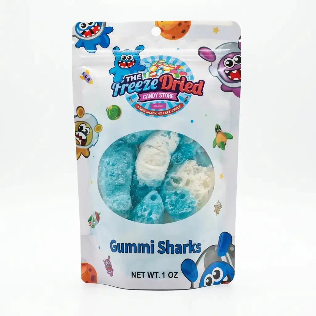 Freeze Dried Gummy Sharks - Crunchy Candy, Bite-Sized Sweets, Light Crispy Consistency, Long-Lasting Freshness, Convenient for Snacking