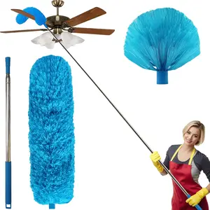 100 Inch Cobweb Duster, Spider Web Brush & Microfiber  Duster with 100" Extension Pole, Bendable , Scratch-Resistant Cover, Washable Duster for  Ceiling, Fan, Furniture (Blue)