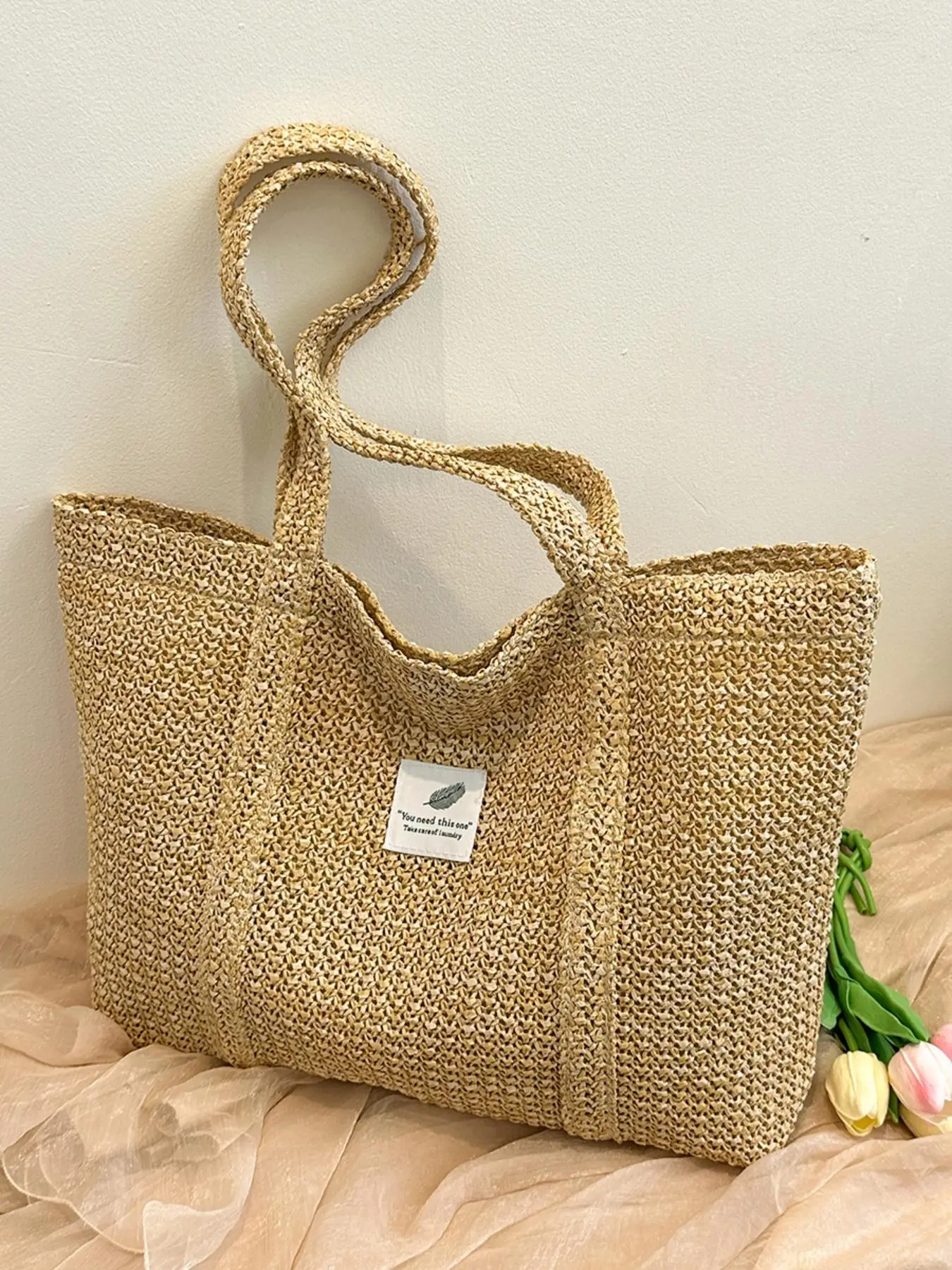 Women's Floral Pattern Tote Bag, Summer 2025 Trendy Casual Large Shoulder Bag, Girls Birthday Gift, Retro Letter Patched Design Commuter Bag for Daily