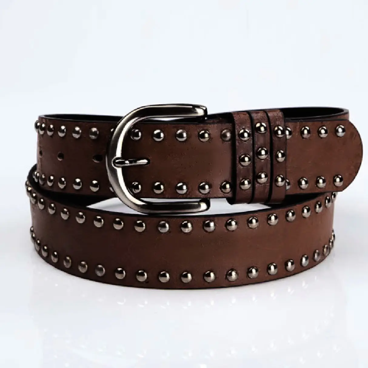 Women's white denim belt, versatile soft surface pin buckle belt, decorative trendy fashion studded waist belt